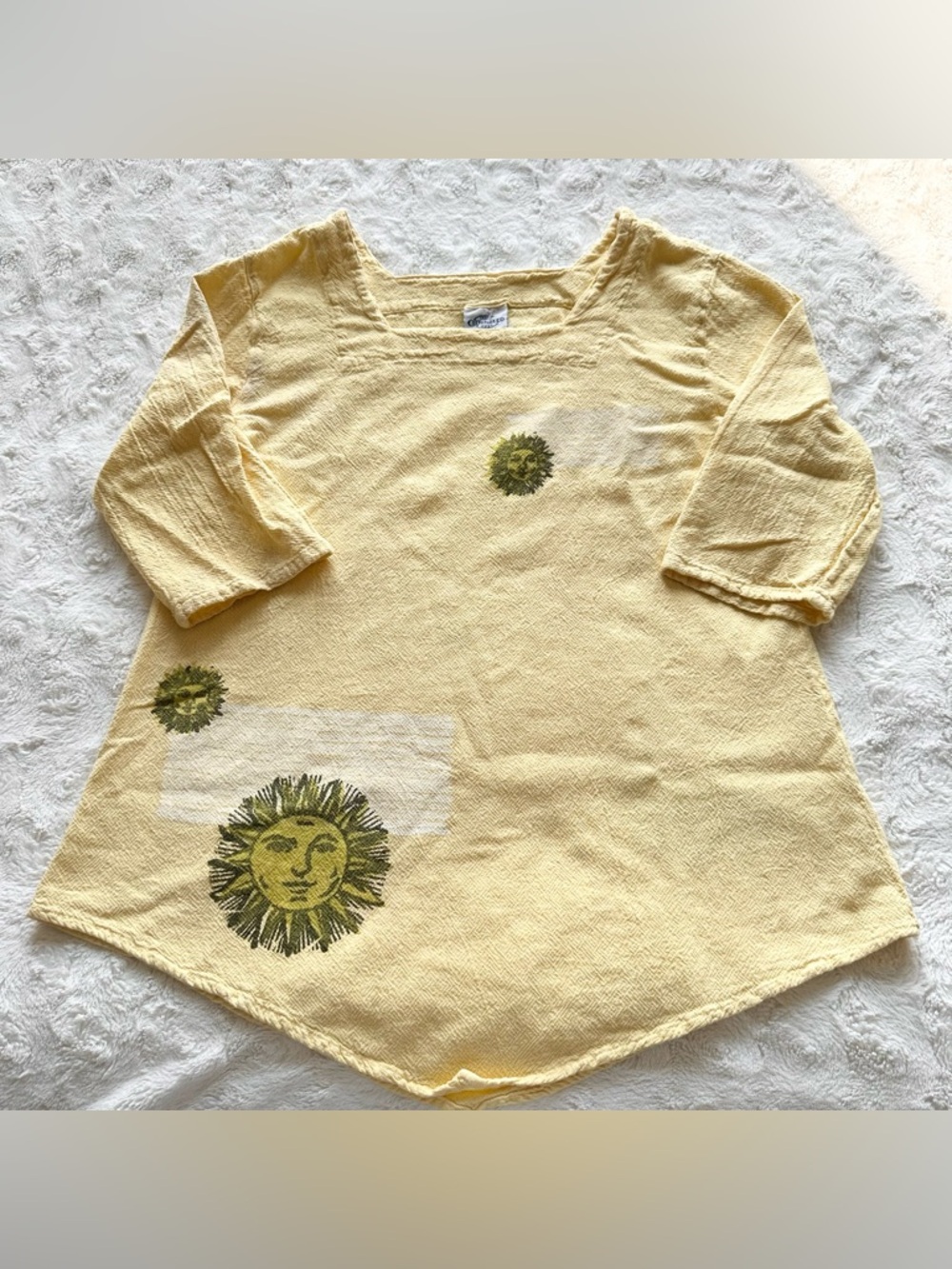 Vintage Celestial Sun Shirt Tee Womens Medium Yellow Cottonseed Star Boho USA